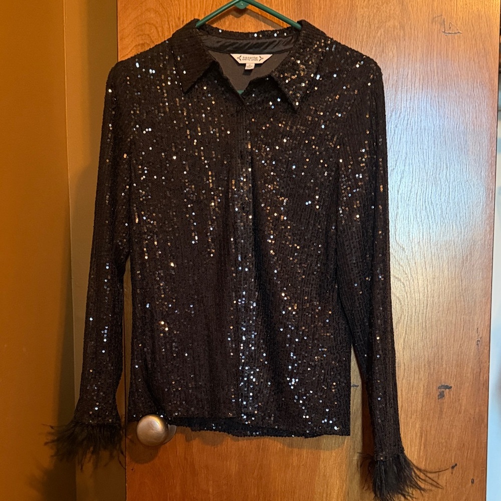 Anthropologie Sparkling Black Sequin Blouse